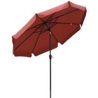 Outsunny 2.7m Patio Umbrella Garden Parasol Outdoor Sun Shade Table Umbrella with Tilt, Crank, 8 Ribs, Ruffles, Wine Red