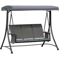 Outsunny 3 Seater Outdoor Patio Swing Chair with High Back Design, Steel Frame, Side Pouches, Adjustable Canopy, Charcoal Grey
