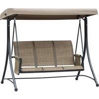 Outsunny 3 Person Outdoor Patio Porch Swing Chair with High Back Design, Side Pouches and Adjustable Canopy, Brown