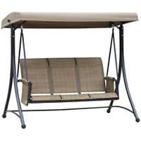 Outsunny 3 Seat Metal Fabric Backyard Balcony Patio Swing Chair with Canopy Top