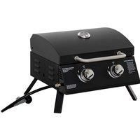 2 Burner Folding Tabletop Gas BBQ Grill w/ Lid, Thermometer, Carbon Steel