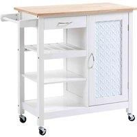 Homcom Kitchen Cart On Wheels w/ Embossed Door Panel - White