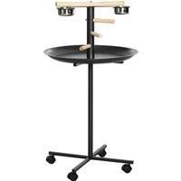 PawHut Metal Bird Table Play Stand, Bird Feeder Station Parrot Perch with Four Wheels Feeding Bowls Round Tray