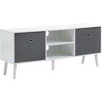 Homcom Modern TV Cabinet Stand With Fabric Pull Out Drawers White And Grey