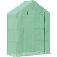 Outsunny Walk In Greenhouse for Outdoor, Portable Gardening Plant Grow House with 2 Tier Shelf, Roll-Up Zippered Door, PE Cover, 141x72x191cm, Green