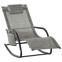 Outsunny Breathable Mesh Rocking Chair Outdoor Recliner w/ Headrest Dark Grey
