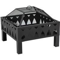 Outdoor Fire Pit with Screen Cover & Poker, Log  Burning Firebowl, Black