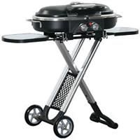 Outsunny Foldable 2 Burner Gas BBQ Grill Trolley w/ Side Shelves Storage Pocket