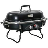 Foldable Table Top Gas BBQ Grill w/ 2 Burners Lid Thermometer Aluminium Alloy
