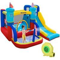 Outsunny Kids Bounce Castle Slide Trampoline Pool Climbing Wall w/ Inflator