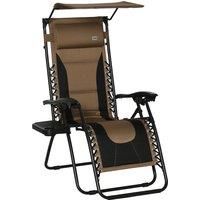 Outsunny Zero Gravity Lounger Chair, Folding Reclining Patio Chair with Shade Cover, Cup Holder and Headrest for Poolside, Camping, Brown