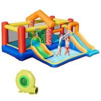 Outsunny Kids Bounce Castle Double Slides & Trampoline Design with Inflator