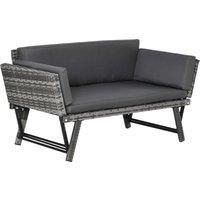 Outsunny 2 Seater Rattan Folding Daybed Sofa Bench Garden Chaise Lounger Loveseat with Cushion Outdoor Patio Grey