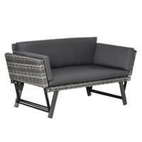 Outsunny 2 in 1Rattan Folding Chaise Lounger w/ Cushion for Garden Mixed Grey