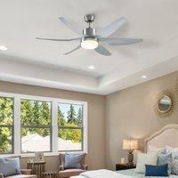Reversible Ceiling Fan with Light, 6 Blades Indoor LED Lighting Fan, Silver