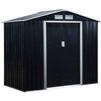 Outsunny 7ft x 4ft Garden Shed, Metal Shed Tool Storage House with Floor Foundation and Lockable Double Doors, Dark Grey