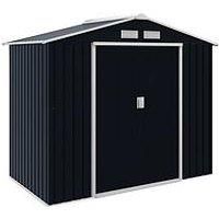 Outsunny 7ft x 4ft Garden Shed, Metal Shed Tool Storage House with Floor Foundation and Lockable Double Doors, Dark Grey