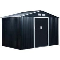 Outsunny 9 x 6FT Garden Metal Storage Shed Outdoor Storage Shed with Foundation Ventilation & Doors, Dark Grey
