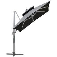 Outsunny 3m Cantilever Parasol LED Patio Umbrella for Lawn Beach Poolside Grey