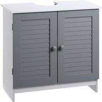 kleankin Under Sink Storage Bathroom Cabinet with Adjustable Shelf, Pedestal Under Sink Design, Grey and White