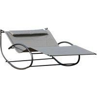 Outsunny Double Hammock Chair Sun Lounger Outdoor Patio Garden Swing Rock Seat, Two person, Metal, Grey