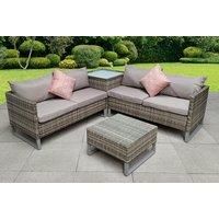 Outsunny Garden PE Rattan Dining Sofa Set, Outdoor 4 Seater Wicker Furniture, High Back Chairs with Cushions for Lawn, Backyard, Mixed Grey