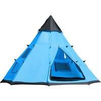 Outsunny 6 Men Tipi Tent, Camping Teepee Family Tent with Mesh Windows Zipped Door Carry Bag, Easy Set Up for Hiking Picnics Outdoor Night, Blue