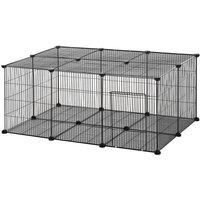 Pawhut Diy Pet Playpen Cage 22 Piece Withdoor Bunny Chinchilla Hedgehog Guinea Pig - Black