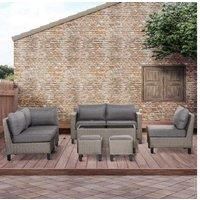 Outsunny 8 PCS Outdoor PE Rattan Sofa Set, Patio All Weather Twin Wicker Conservatory Corner Sofa Furniture, w/Tempered Glass Coffee Table & Cushions for Lawn, Garden, Grey