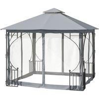 Outsunny 3 x 3 M Gazebo Outdoor Patio Party Tent Shelter Garden Canopy Double Tier Sun Shade Metal Frame Light Grey