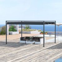 4 x 3m Metal Pergola Gazebo Patio Sun Shelter Sun Shade Retractable Canopy Grey