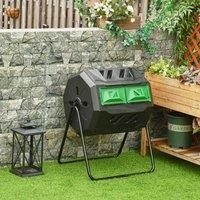 Outsunny 160L Tumbling Compost Bin Outdoor Dual Chamber 360° Rotating Composter w/ Sliding Doors & Solid Steel Frame, Black