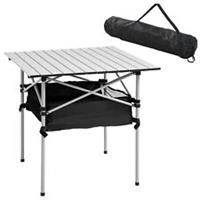 Outsunny Roll-Top Table Mesh Bag Camping Outdoor Dining Foldable Desk Silver