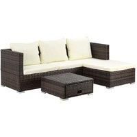 Outsunny 3PC Rattan Garden Furniture Storage Sofa Set 4 Seater Wicker Coffee Table Conservatory Sun Lounger Reclining Set Outdoor Weave with Cushion Brown