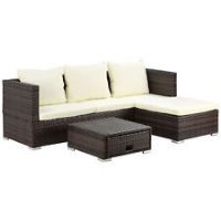 Outsunny Rattan Garden Sofa Set Storage Table Wicker Patio Lounger 4Seater Brow