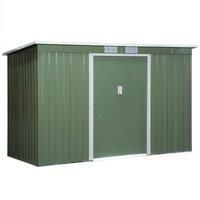 Outsunny 9 X 4Ft Outdoor Garden Storage Shed With 2 Door Galvanised Metal - Dark Green