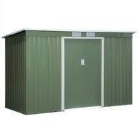 Outsunny 9ft x 4.25ft Corrugated Garden Metal Storage Shed Outdoor Equipment Tool Box with Foundation Ventilation & Doors Light Green
