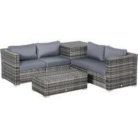 Outsunny 6PC Rattan Corner Sofa Set Wicker 4 Seater Garden Storage Coffee Table Conversation Ottoman Outdoor Weave Furniture w/Cushion Grey