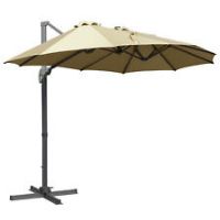 Outsunny 4.5 m Double Garden Parasol Garden Umbrella w/ Crank Handle Khaki