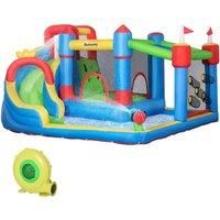 Outsunny Kids Inflatable Bouncy Castle 6 in 1 Water Slide Water Gun Air Blower