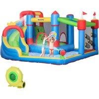 Outsunny 5 in 1 Kids Bounce Castle Large Castle Style Inflatable House Slide Trampoline Pool Water Gun Climbing Wall for Kids Age 3-8