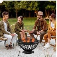 Outsunny Outdoor Fire Pit for Garden, Metal Fire Bowl Fireplace with Spark Screen, Poker, Log Grate and Rainproof Cover, Patio Heater, Bronze
