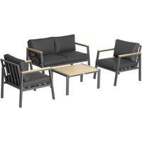 Outsunny 4 Piece Garden Sofa Set with Padded Cushions, 4-Seater Aluminium Outdoor Conversation Furniture Set with Coffee Table, Grey