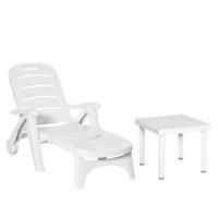 Outsunny 2PC Outsoor Furniture Set w/ 1 Outdoor Side Table 1 Lounge Chair White