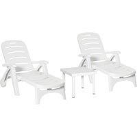 Outsunny 3pcs Outdoor Furniture Set, Garden Dining Table, 2 Lounge Chairs, 1 Side Table, White