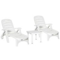 Outsunny 3PC Outsoor Furniture Set w/ 1 Outdoor Side Table 2 Lounge Chairs White