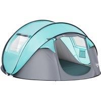 Outsunny 4 Person Pop Up Camping Tent with Vestibule Weatherproof Cover, Instant Backpacking Tent w/ Carry Bag for Fishing Hiking, Tiffany Blue