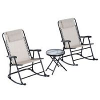 Outsunny Outdoor Conversation Set w/ Rocking Chairs and Side Table Beige