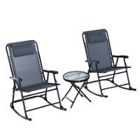 Outsunny Outdoor Conversation Set w/ Rocking Chairs and Side Table Grey