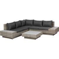 Outsunny 4 PCs Rattan Garden Furniture Outdoor Sectional Corner Sofa and Coffee Table Set Conservatory Wicker Weave with Armrest Cushions Light Grey